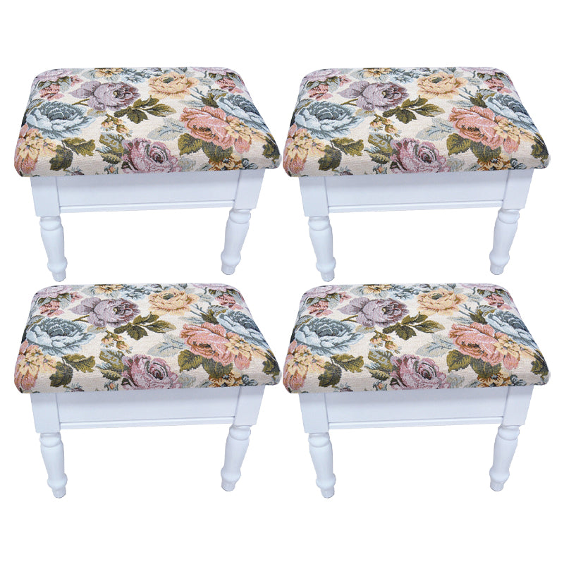 Linen French Country Ottoman Footstools Floral Printed Tear Resistant Rectangle Ottoman