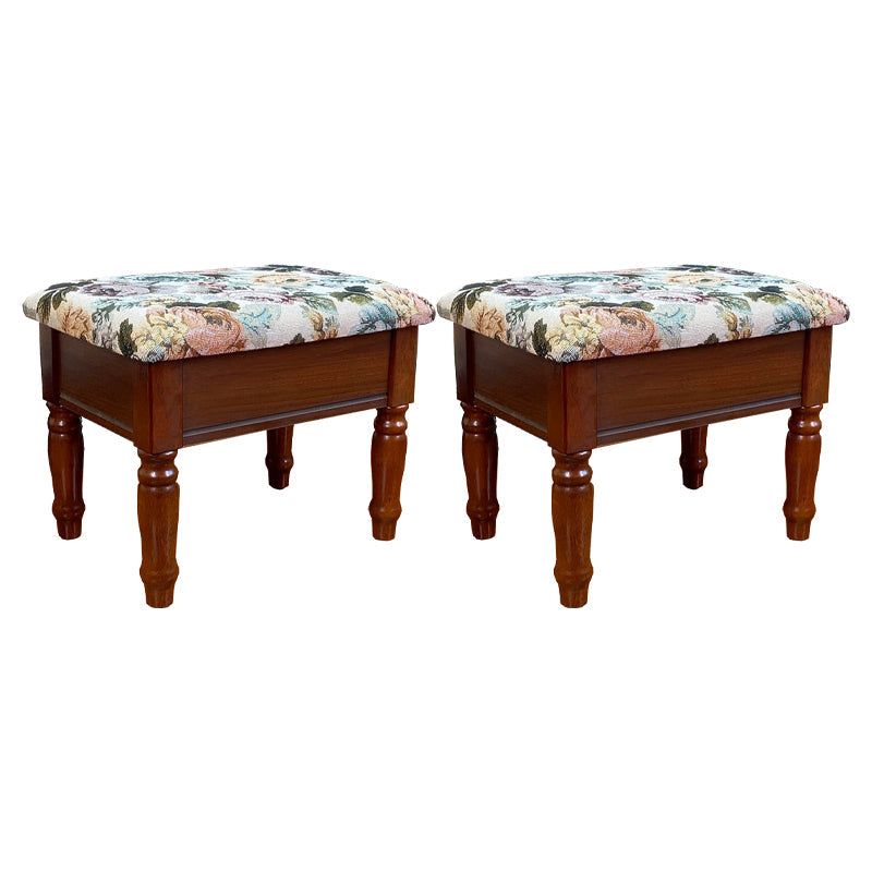 Linen French Country Ottoman Footstools Floral Printed Tear Resistant Rectangle Ottoman