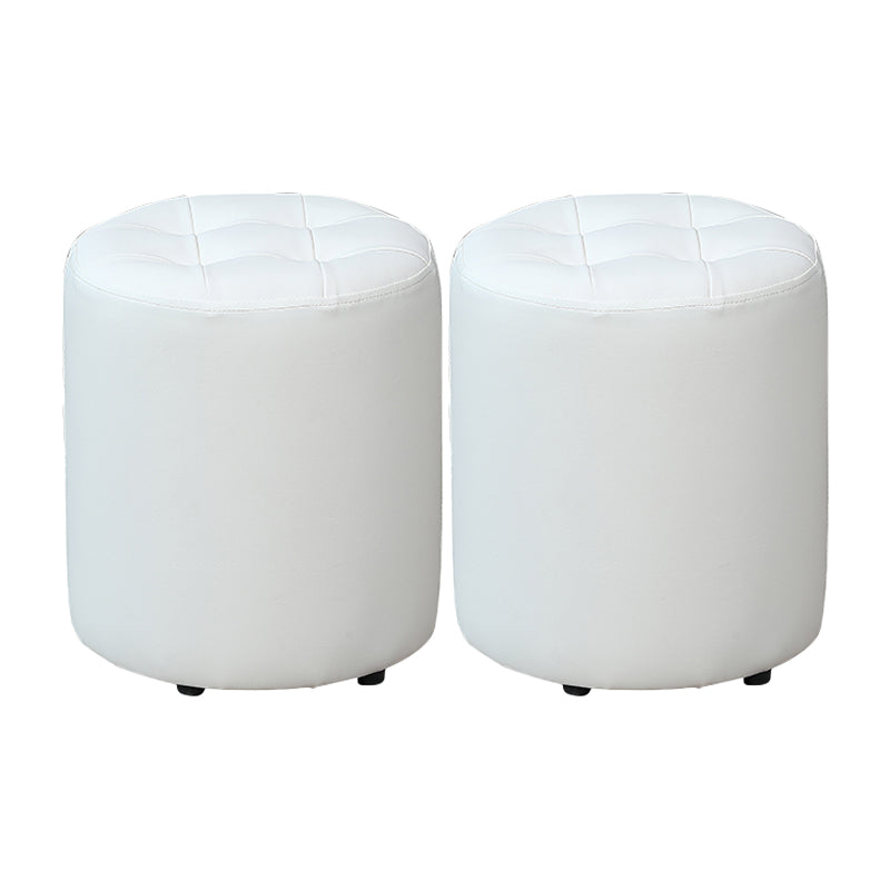 Modern Plain Ottoman Water Resistant Faux Leather Tufted Round Stool Ottoman