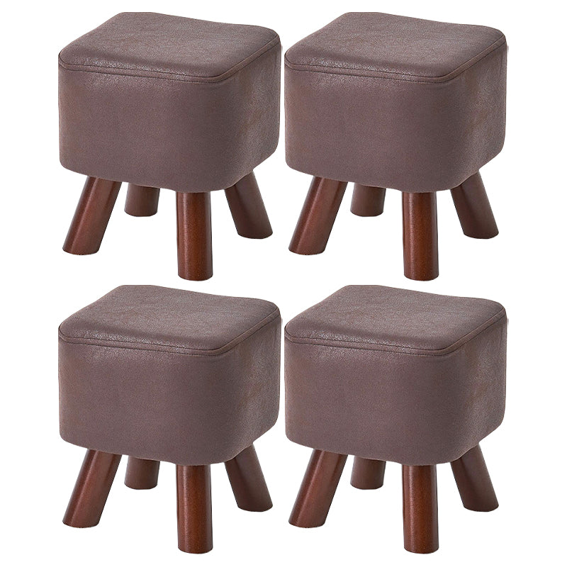 Mid-Century Modern Pouf Ottoman PU Leather Upholstered Solid Color Square Ottoman 11"L x 11"W x 12"H Brown 4 Piece Set Clearhalo 'furn' 'furn_ottomans_poufs' 'Furniture' 'Living Room Furniture' 'Ottomans & Poufs' 'ottomans_poufs' 5924655