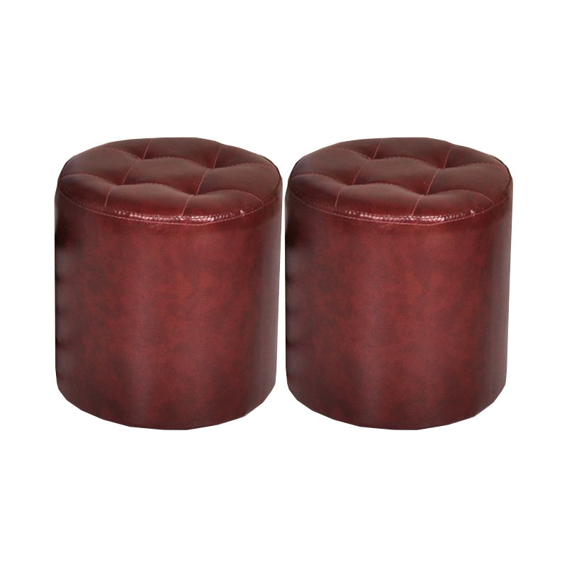 Mid-Century Modern Pouf Ottoman PU Leather Upholstered Tufted Solid Color Round Ottoman