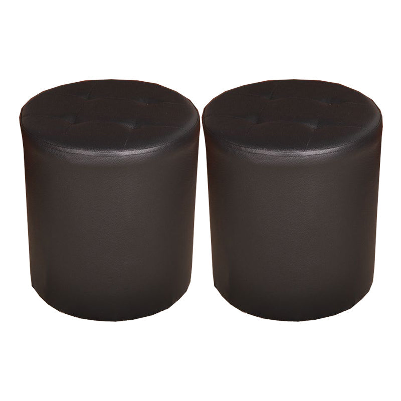 Mid-Century Modern Pouf Ottoman PU Leather Upholstered Tufted Solid Color Round Ottoman