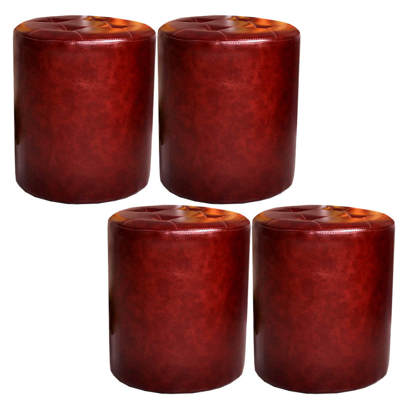 Mid-Century Modern Pouf Ottoman PU Leather Upholstered Tufted Solid Color Round Ottoman
