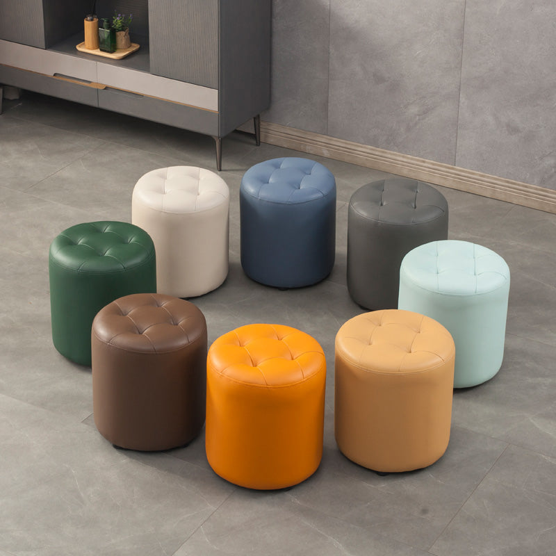 Modern Round Ottoman Solid Color Genuine Leather Tufted Pouf Ottoman Clearhalo 'furn' 'furn_ottomans_poufs' 'Furniture' 'Living Room Furniture' 'Ottomans & Poufs' 'ottomans_poufs' 5924922