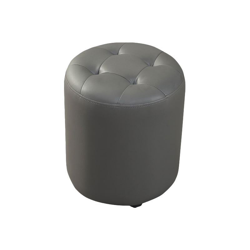 Modern Round Ottoman Solid Color Genuine Leather Tufted Pouf Ottoman Dark Gray 1 Piece Clearhalo 'furn' 'furn_ottomans_poufs' 'Furniture' 'Living Room Furniture' 'Ottomans & Poufs' 'ottomans_poufs' 5924926