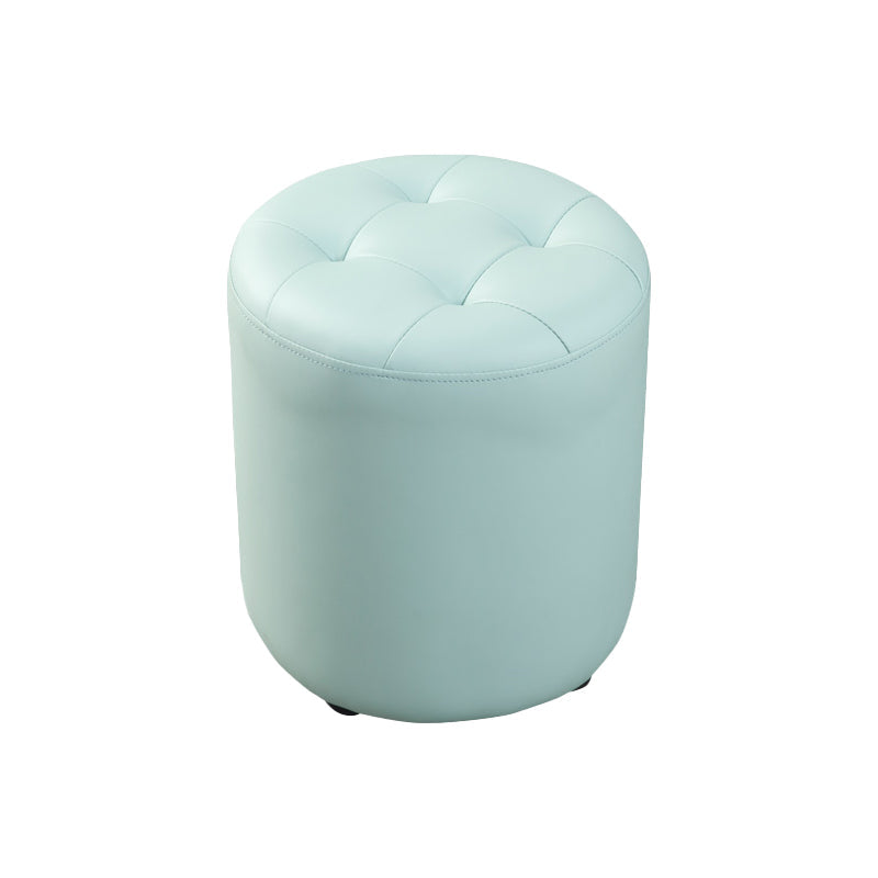 Modern Round Ottoman Solid Color Genuine Leather Tufted Pouf Ottoman Light Blue 1 Piece Clearhalo 'furn' 'furn_ottomans_poufs' 'Furniture' 'Living Room Furniture' 'Ottomans & Poufs' 'ottomans_poufs' 5924945