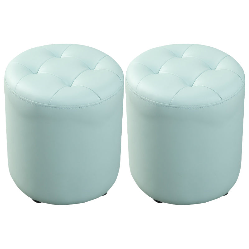 Modern Round Ottoman Solid Color Genuine Leather Tufted Pouf Ottoman Light Blue 2 Piece Set Clearhalo 'furn' 'furn_ottomans_poufs' 'Furniture' 'Living Room Furniture' 'Ottomans & Poufs' 'ottomans_poufs' 5924946