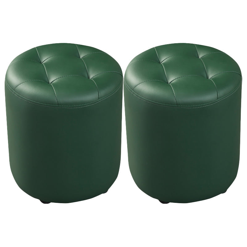 Modern Round Ottoman Solid Color Genuine Leather Tufted Pouf Ottoman Green 2 Piece Set Clearhalo 'furn' 'furn_ottomans_poufs' 'Furniture' 'Living Room Furniture' 'Ottomans & Poufs' 'ottomans_poufs' 5924951