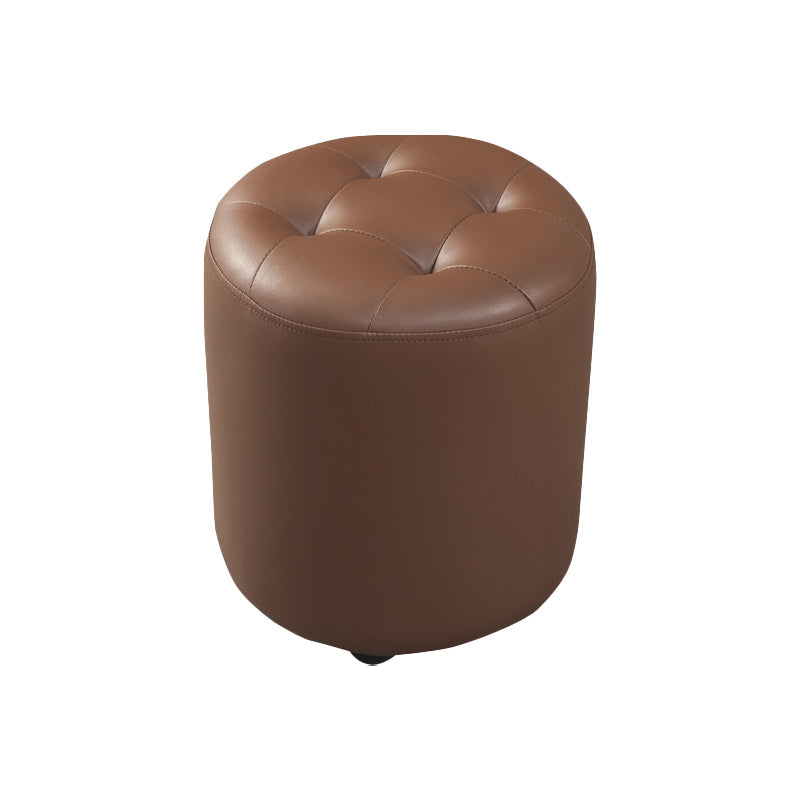 Modern Round Ottoman Solid Color Genuine Leather Tufted Pouf Ottoman Coffee 1 Piece Clearhalo 'furn' 'furn_ottomans_poufs' 'Furniture' 'Living Room Furniture' 'Ottomans & Poufs' 'ottomans_poufs' 5924953