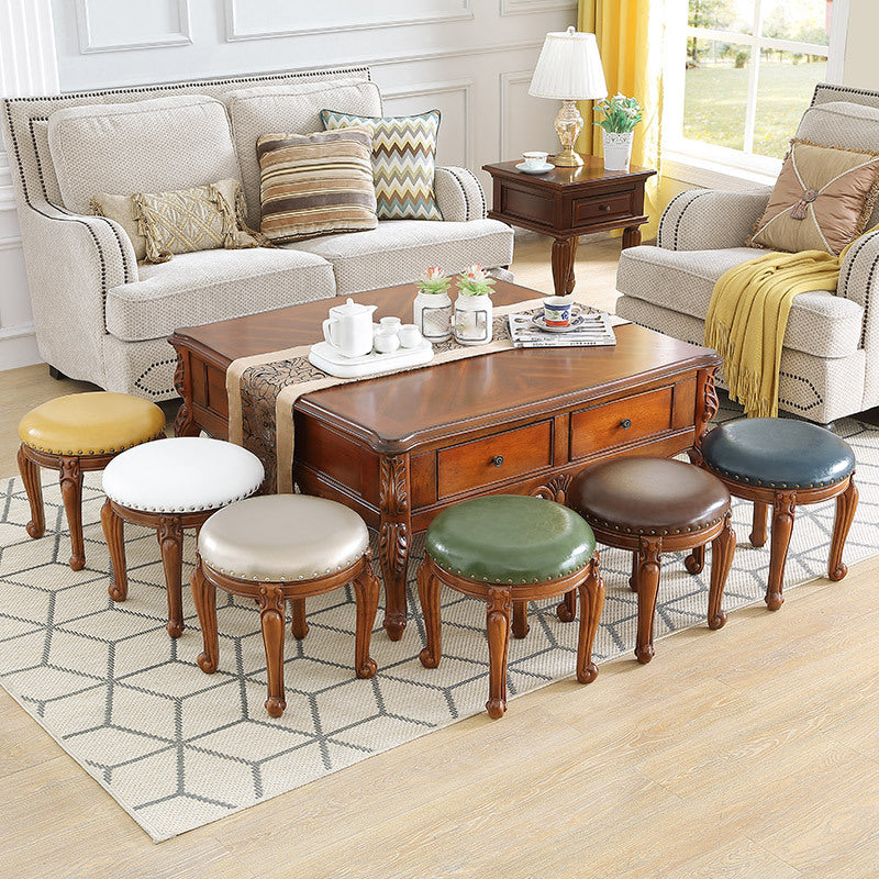 Mid-Century Modern Plain Pouf PU Leather Round Water Resistant Chair Ottoman Clearhalo 'furn' 'furn_ottomans_poufs' 'Furniture' 'Living Room Furniture' 'Ottomans & Poufs' 'ottomans_poufs' 5924961