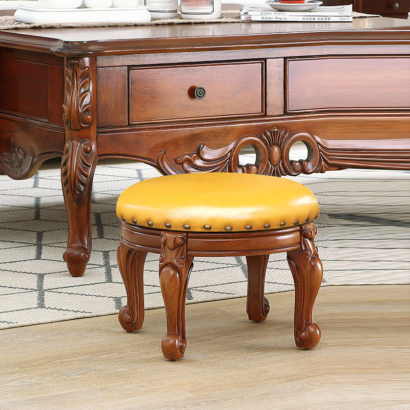 Mid-Century Modern Plain Pouf PU Leather Round Water Resistant Chair Ottoman Yellow 1 Piece Clearhalo 'furn' 'furn_ottomans_poufs' 'Furniture' 'Living Room Furniture' 'Ottomans & Poufs' 'ottomans_poufs' 5924968