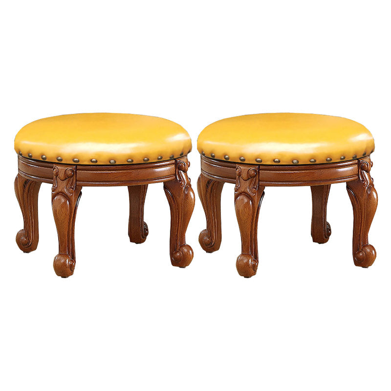 Mid-Century Modern Plain Pouf PU Leather Round Water Resistant Chair Ottoman Yellow 2 Piece Set Clearhalo 'furn' 'furn_ottomans_poufs' 'Furniture' 'Living Room Furniture' 'Ottomans & Poufs' 'ottomans_poufs' 5924970