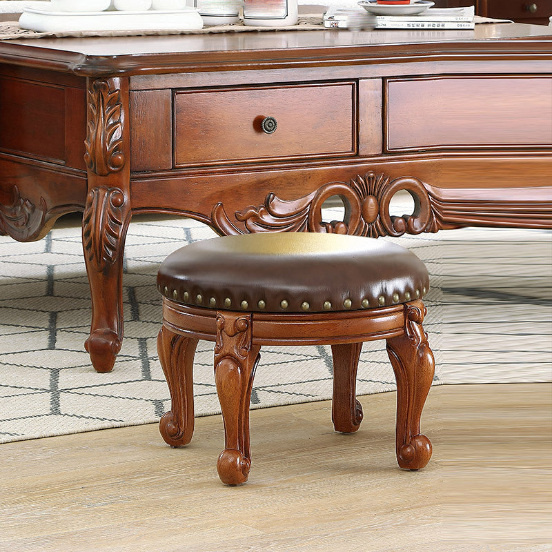 Mid-Century Modern Plain Pouf PU Leather Round Water Resistant Chair Ottoman Brown 1 Piece Clearhalo 'furn' 'furn_ottomans_poufs' 'Furniture' 'Living Room Furniture' 'Ottomans & Poufs' 'ottomans_poufs' 5924972