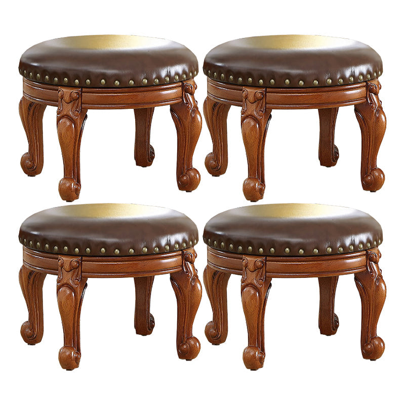 Mid-Century Modern Plain Pouf PU Leather Round Water Resistant Chair Ottoman Brown 4 Piece Set Clearhalo 'furn' 'furn_ottomans_poufs' 'Furniture' 'Living Room Furniture' 'Ottomans & Poufs' 'ottomans_poufs' 5924974