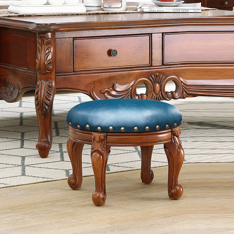 Mid-Century Modern Plain Pouf PU Leather Round Water Resistant Chair Ottoman Blue 1 Piece Clearhalo 'furn' 'furn_ottomans_poufs' 'Furniture' 'Living Room Furniture' 'Ottomans & Poufs' 'ottomans_poufs' 5924975