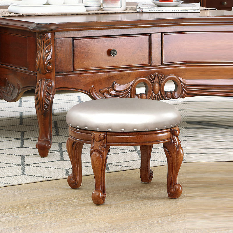 Mid-Century Modern Plain Pouf PU Leather Round Water Resistant Chair Ottoman Champagne 1 Piece Clearhalo 'furn' 'furn_ottomans_poufs' 'Furniture' 'Living Room Furniture' 'Ottomans & Poufs' 'ottomans_poufs' 5924981