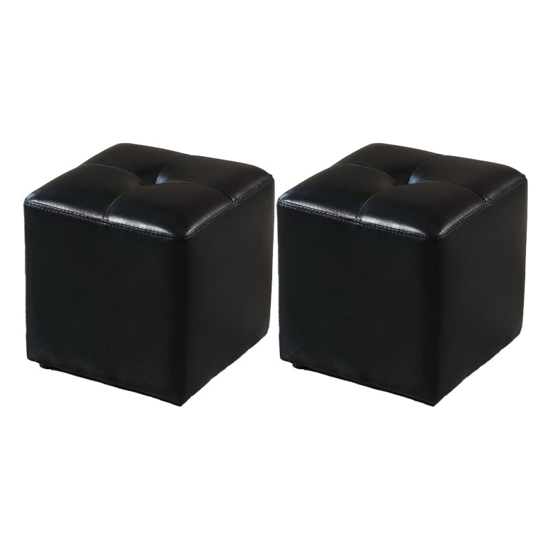 Modern Black Water Resistant Cube Square Leather Indoor Cube Black 2 Piece Set Clearhalo 'furn' 'furn_ottomans_poufs' 'Furniture' 'Living Room Furniture' 'Ottomans & Poufs' 'ottomans_poufs' 5924987