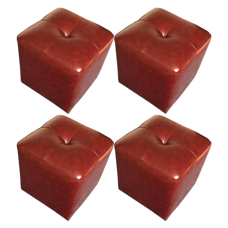 Modern Black Water Resistant Cube Square Leather Indoor Cube Burgundy 4 Piece Set Clearhalo 'furn' 'furn_ottomans_poufs' 'Furniture' 'Living Room Furniture' 'Ottomans & Poufs' 'ottomans_poufs' 5925015