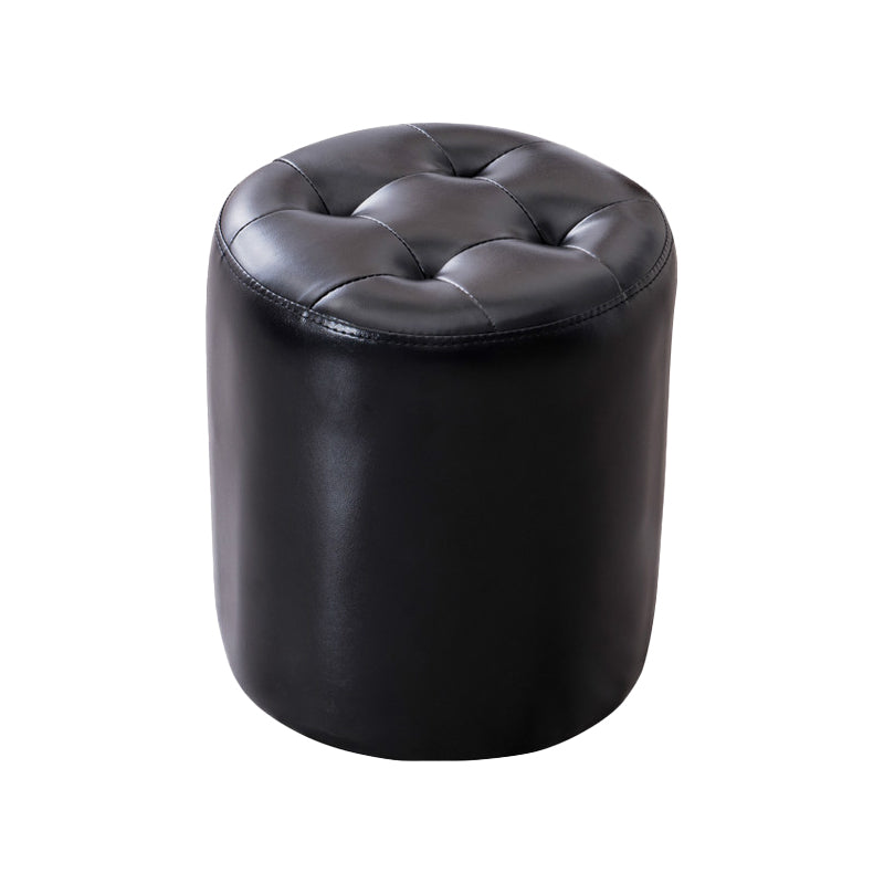 Mid-Century Tufted Ottoman Solid Color Water Resistant Genuine Leather Ottoman Black Round 1 Piece Clearhalo 'furn' 'furn_ottomans_poufs' 'Furniture' 'Living Room Furniture' 'Ottomans & Poufs' 'ottomans_poufs' 5925033