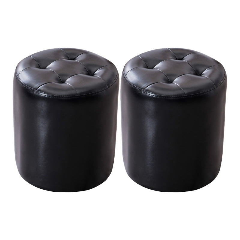 Mid-Century Tufted Ottoman Solid Color Water Resistant Genuine Leather Ottoman Black Round 2 Piece Set Clearhalo 'furn' 'furn_ottomans_poufs' 'Furniture' 'Living Room Furniture' 'Ottomans & Poufs' 'ottomans_poufs' 5925034