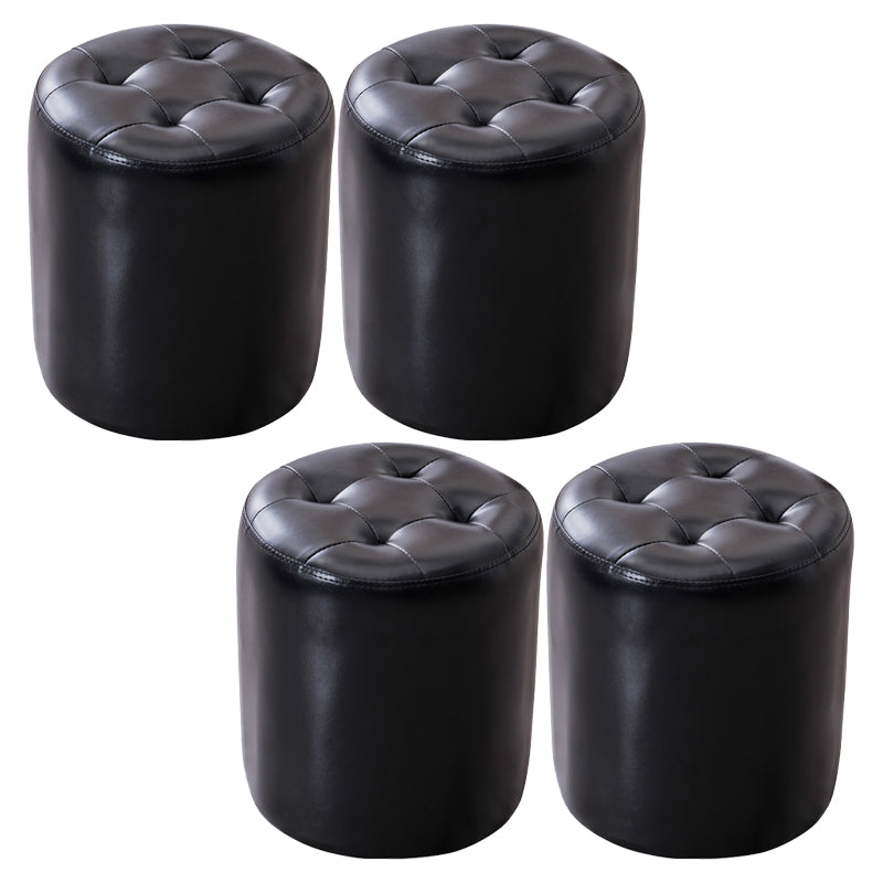 Mid-Century Tufted Ottoman Solid Color Water Resistant Genuine Leather Ottoman Black Round 4 Piece Set Clearhalo 'furn' 'furn_ottomans_poufs' 'Furniture' 'Living Room Furniture' 'Ottomans & Poufs' 'ottomans_poufs' 5925036