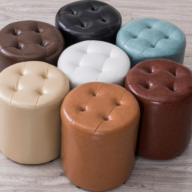 Mid-Century Tufted Ottoman Solid Color Water Resistant Genuine Leather Ottoman Clearhalo 'furn' 'furn_ottomans_poufs' 'Furniture' 'Living Room Furniture' 'Ottomans & Poufs' 'ottomans_poufs' 5925037