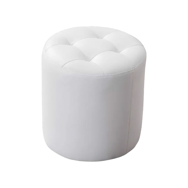 Mid-Century Tufted Ottoman Solid Color Water Resistant Genuine Leather Ottoman White Round 1 Piece Clearhalo 'furn' 'furn_ottomans_poufs' 'Furniture' 'Living Room Furniture' 'Ottomans & Poufs' 'ottomans_poufs' 5925038