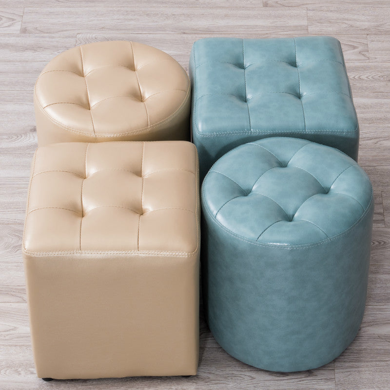 Mid-Century Tufted Ottoman Solid Color Water Resistant Genuine Leather Ottoman Clearhalo 'furn' 'furn_ottomans_poufs' 'Furniture' 'Living Room Furniture' 'Ottomans & Poufs' 'ottomans_poufs' 5925039