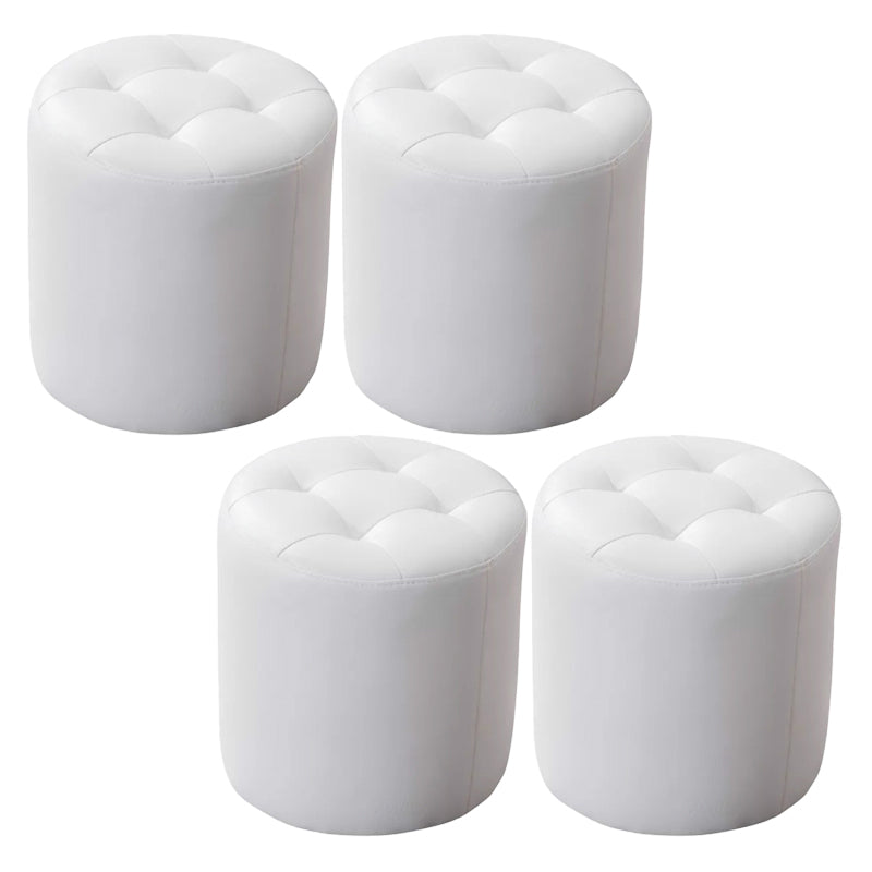 Mid-Century Tufted Ottoman Solid Color Water Resistant Genuine Leather Ottoman White Round 4 Piece Set Clearhalo 'furn' 'furn_ottomans_poufs' 'Furniture' 'Living Room Furniture' 'Ottomans & Poufs' 'ottomans_poufs' 5925043