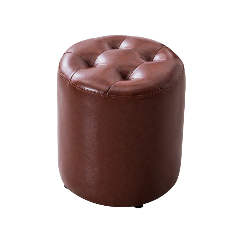 Mid-Century Tufted Ottoman Solid Color Water Resistant Genuine Leather Ottoman Brown Round 1 Piece Clearhalo 'furn' 'furn_ottomans_poufs' 'Furniture' 'Living Room Furniture' 'Ottomans & Poufs' 'ottomans_poufs' 5925045