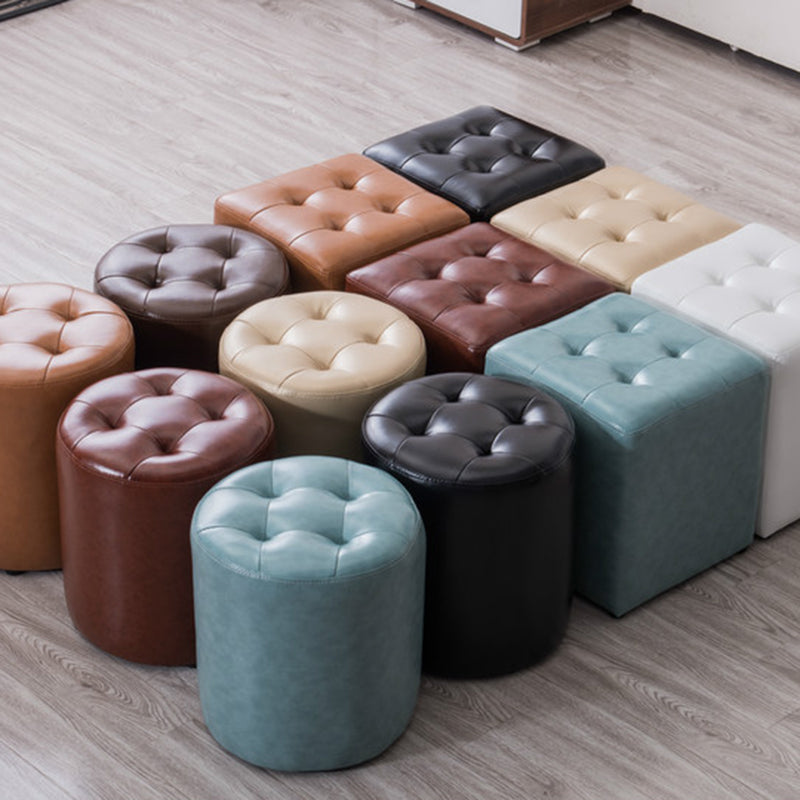 Mid-Century Tufted Ottoman Solid Color Water Resistant Genuine Leather Ottoman Clearhalo 'furn' 'furn_ottomans_poufs' 'Furniture' 'Living Room Furniture' 'Ottomans & Poufs' 'ottomans_poufs' 5925046
