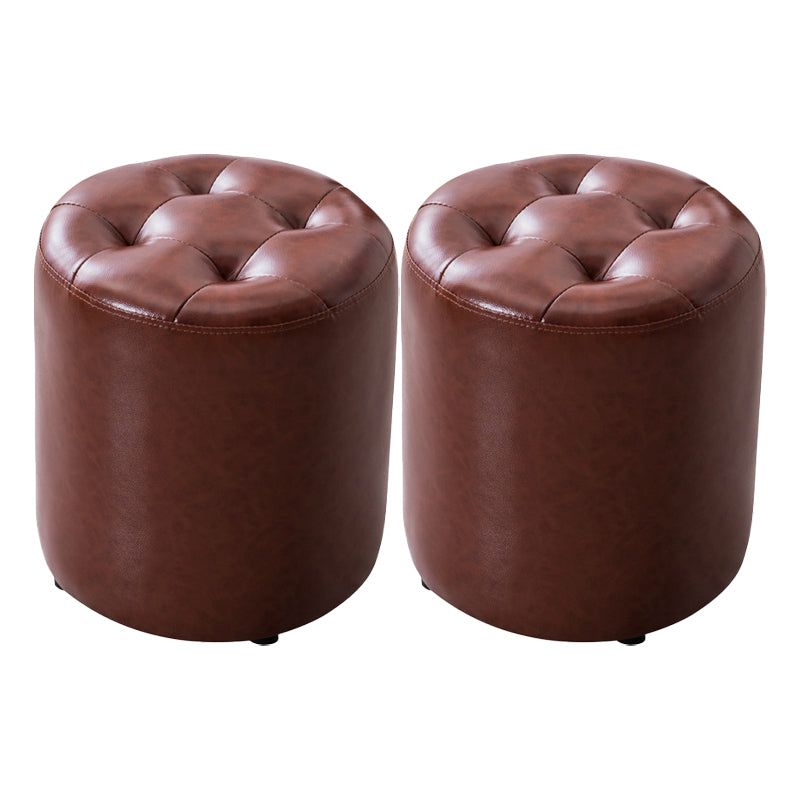 Mid-Century Tufted Ottoman Solid Color Water Resistant Genuine Leather Ottoman Brown Round 2 Piece Set Clearhalo 'furn' 'furn_ottomans_poufs' 'Furniture' 'Living Room Furniture' 'Ottomans & Poufs' 'ottomans_poufs' 5925047