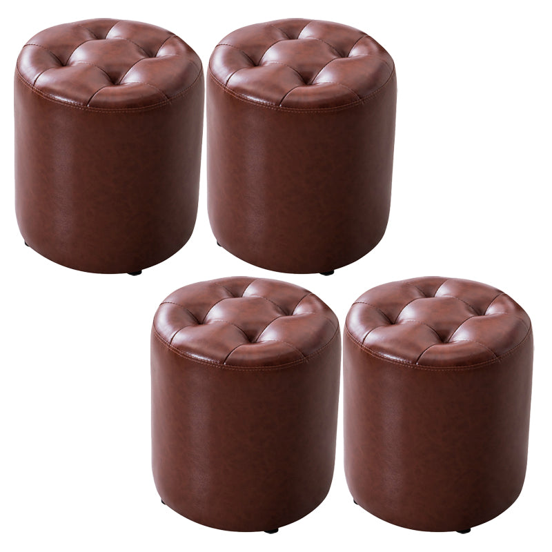 Mid-Century Tufted Ottoman Solid Color Water Resistant Genuine Leather Ottoman Brown Round 4 Piece Set Clearhalo 'furn' 'furn_ottomans_poufs' 'Furniture' 'Living Room Furniture' 'Ottomans & Poufs' 'ottomans_poufs' 5925049