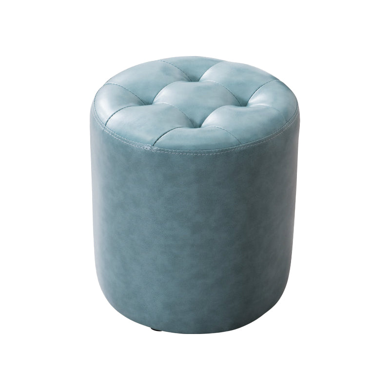 Mid-Century Tufted Ottoman Solid Color Water Resistant Genuine Leather Ottoman Blue Round 1 Piece Clearhalo 'furn' 'furn_ottomans_poufs' 'Furniture' 'Living Room Furniture' 'Ottomans & Poufs' 'ottomans_poufs' 5925050