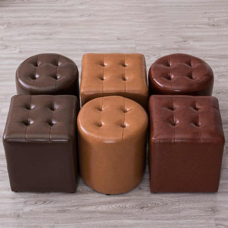 Mid-Century Tufted Ottoman Solid Color Water Resistant Genuine Leather Ottoman Clearhalo 'furn' 'furn_ottomans_poufs' 'Furniture' 'Living Room Furniture' 'Ottomans & Poufs' 'ottomans_poufs' 5925051