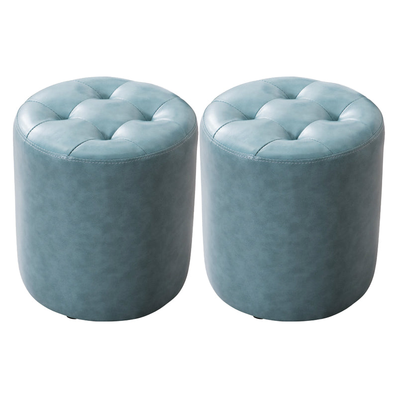 Mid-Century Tufted Ottoman Solid Color Water Resistant Genuine Leather Ottoman Blue Round 2 Piece Set Clearhalo 'furn' 'furn_ottomans_poufs' 'Furniture' 'Living Room Furniture' 'Ottomans & Poufs' 'ottomans_poufs' 5925053