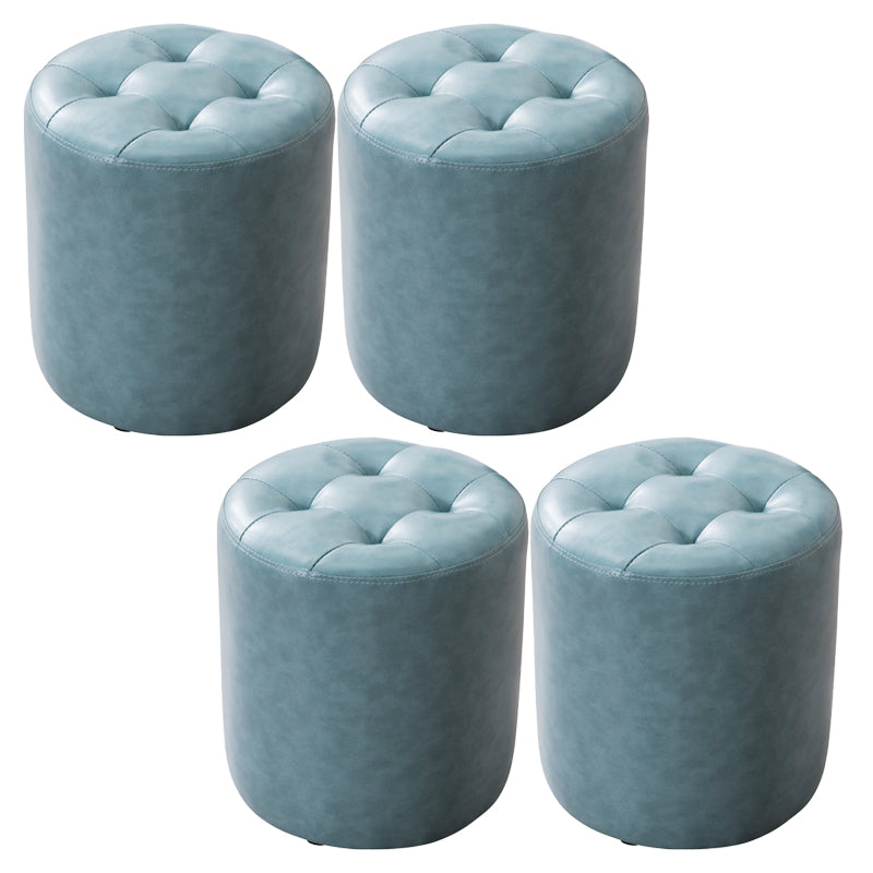 Mid-Century Tufted Ottoman Solid Color Water Resistant Genuine Leather Ottoman Blue Round 4 Piece Set Clearhalo 'furn' 'furn_ottomans_poufs' 'Furniture' 'Living Room Furniture' 'Ottomans & Poufs' 'ottomans_poufs' 5925054