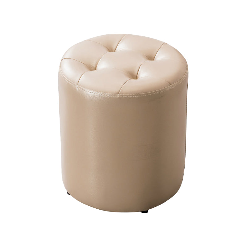 Mid-Century Tufted Ottoman Solid Color Water Resistant Genuine Leather Ottoman Champagne Round 1 Piece Clearhalo 'furn' 'furn_ottomans_poufs' 'Furniture' 'Living Room Furniture' 'Ottomans & Poufs' 'ottomans_poufs' 5925055