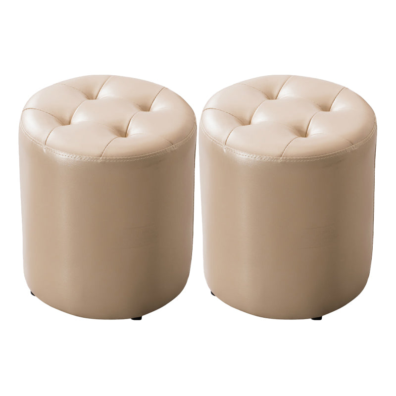 Mid-Century Tufted Ottoman Solid Color Water Resistant Genuine Leather Ottoman Champagne Round 2 Piece Set Clearhalo 'furn' 'furn_ottomans_poufs' 'Furniture' 'Living Room Furniture' 'Ottomans & Poufs' 'ottomans_poufs' 5925056