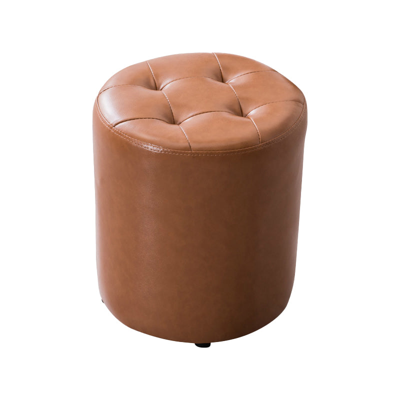 Mid-Century Tufted Ottoman Solid Color Water Resistant Genuine Leather Ottoman Light Brown Round 1 Piece Clearhalo 'furn' 'furn_ottomans_poufs' 'Furniture' 'Living Room Furniture' 'Ottomans & Poufs' 'ottomans_poufs' 5925058