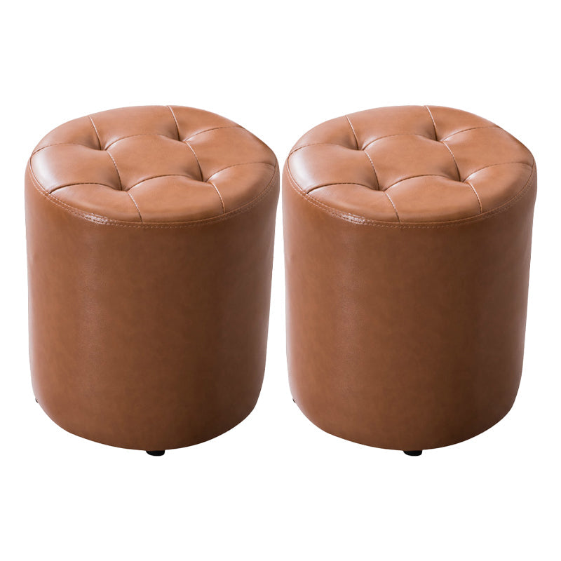 Mid-Century Tufted Ottoman Solid Color Water Resistant Genuine Leather Ottoman Light Brown Round 2 Piece Set Clearhalo 'furn' 'furn_ottomans_poufs' 'Furniture' 'Living Room Furniture' 'Ottomans & Poufs' 'ottomans_poufs' 5925059