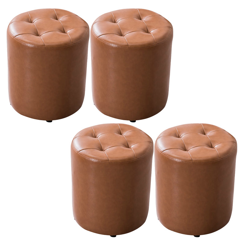 Mid-Century Tufted Ottoman Solid Color Water Resistant Genuine Leather Ottoman Light Brown Round 4 Piece Set Clearhalo 'furn' 'furn_ottomans_poufs' 'Furniture' 'Living Room Furniture' 'Ottomans & Poufs' 'ottomans_poufs' 5925060