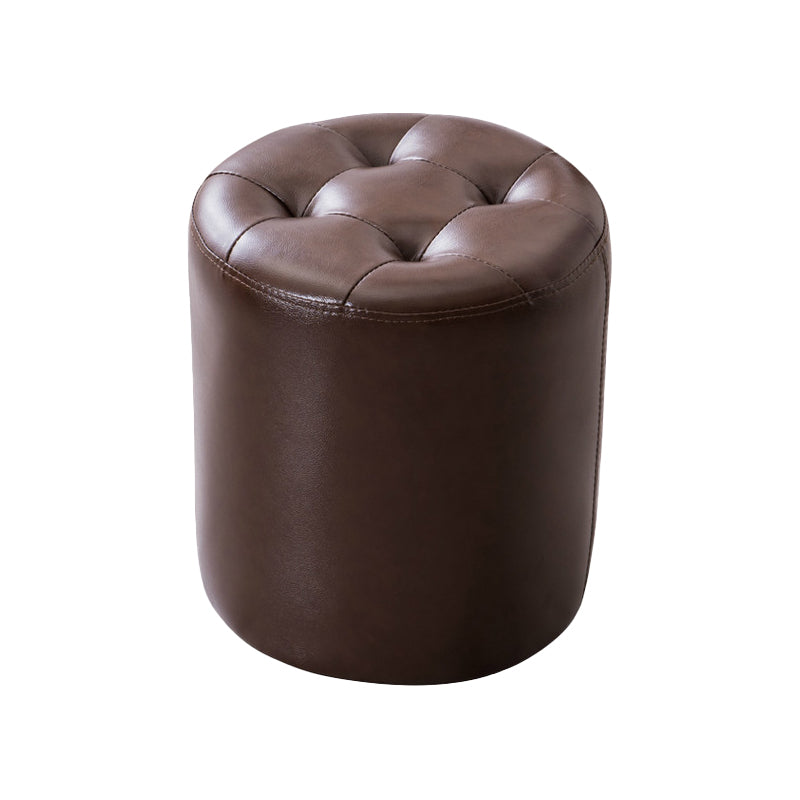 Mid-Century Tufted Ottoman Solid Color Water Resistant Genuine Leather Ottoman Coffee Round 1 Piece Clearhalo 'furn' 'furn_ottomans_poufs' 'Furniture' 'Living Room Furniture' 'Ottomans & Poufs' 'ottomans_poufs' 5925061