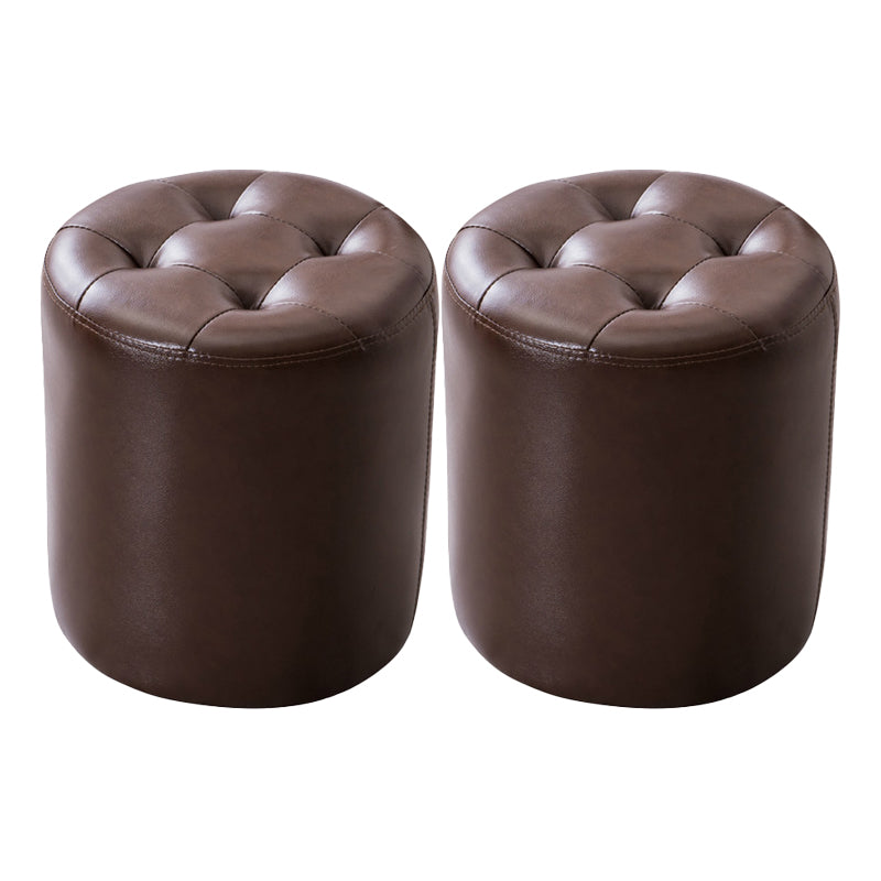 Mid-Century Tufted Ottoman Solid Color Water Resistant Genuine Leather Ottoman Coffee Round 2 Piece Set Clearhalo 'furn' 'furn_ottomans_poufs' 'Furniture' 'Living Room Furniture' 'Ottomans & Poufs' 'ottomans_poufs' 5925062