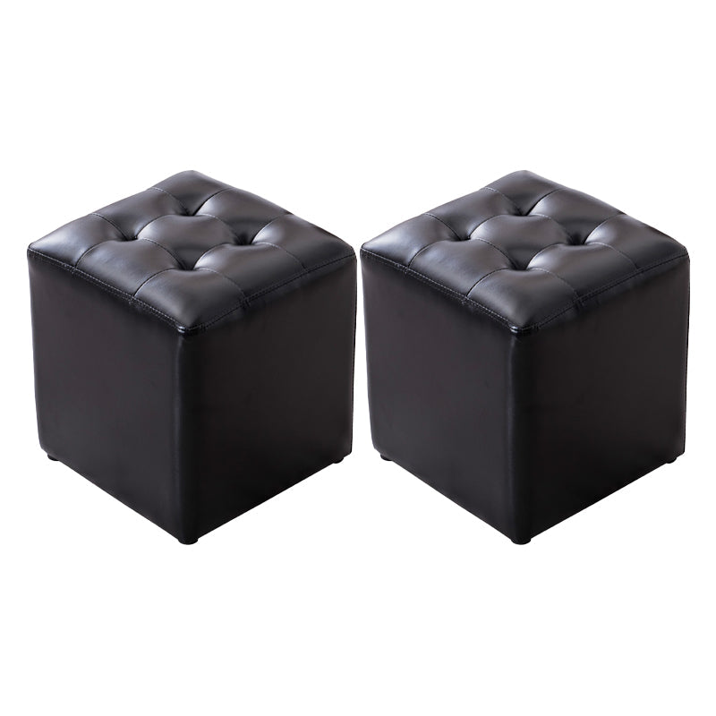 Mid-Century Tufted Ottoman Solid Color Water Resistant Genuine Leather Ottoman Black Square 2 Piece Set Clearhalo 'furn' 'furn_ottomans_poufs' 'Furniture' 'Living Room Furniture' 'Ottomans & Poufs' 'ottomans_poufs' 5925065