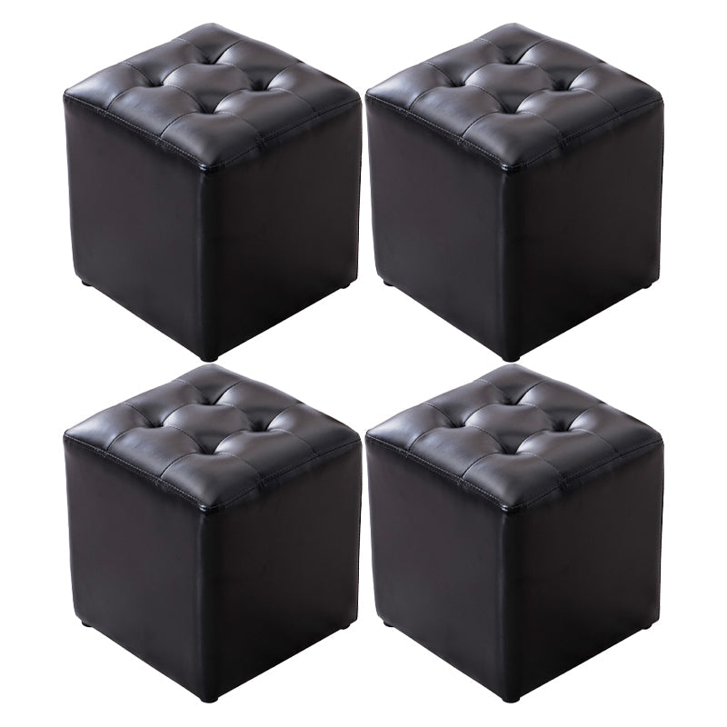 Mid-Century Tufted Ottoman Solid Color Water Resistant Genuine Leather Ottoman Black Square 4 Piece Set Clearhalo 'furn' 'furn_ottomans_poufs' 'Furniture' 'Living Room Furniture' 'Ottomans & Poufs' 'ottomans_poufs' 5925066