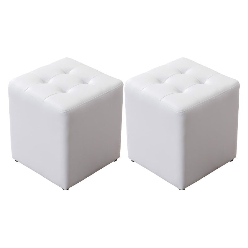 Mid-Century Tufted Ottoman Solid Color Water Resistant Genuine Leather Ottoman White Square 2 Piece Set Clearhalo 'furn' 'furn_ottomans_poufs' 'Furniture' 'Living Room Furniture' 'Ottomans & Poufs' 'ottomans_poufs' 5925068