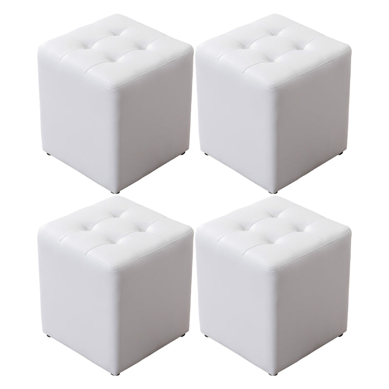 Mid-Century Tufted Ottoman Solid Color Water Resistant Genuine Leather Ottoman White Square 4 Piece Set Clearhalo 'furn' 'furn_ottomans_poufs' 'Furniture' 'Living Room Furniture' 'Ottomans & Poufs' 'ottomans_poufs' 5925069