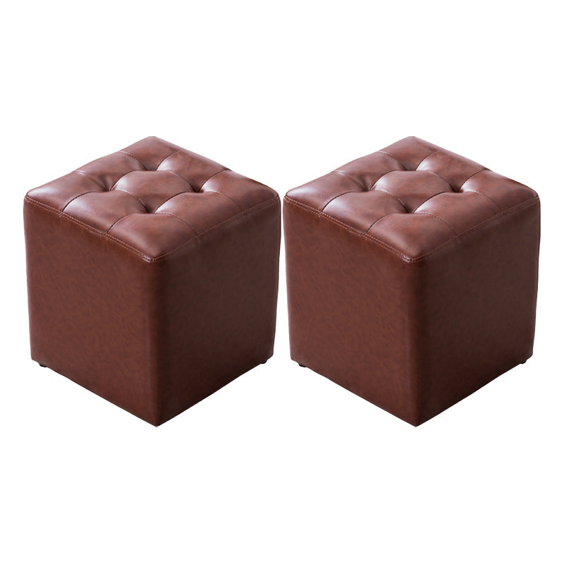 Mid-Century Tufted Ottoman Solid Color Water Resistant Genuine Leather Ottoman Brown Square 2 Piece Set Clearhalo 'furn' 'furn_ottomans_poufs' 'Furniture' 'Living Room Furniture' 'Ottomans & Poufs' 'ottomans_poufs' 5925071