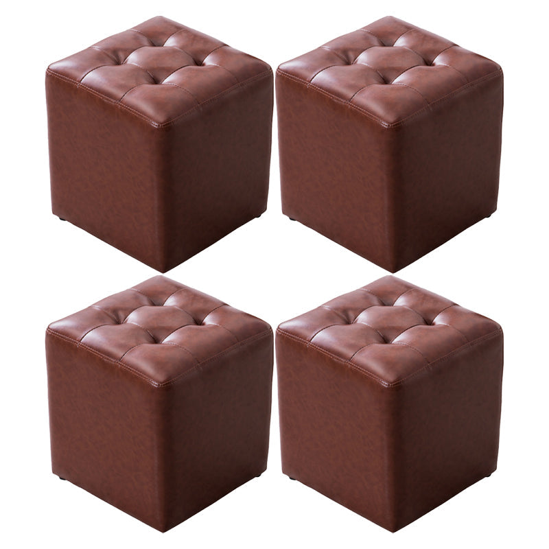 Mid-Century Tufted Ottoman Solid Color Water Resistant Genuine Leather Ottoman Brown Square 4 Piece Set Clearhalo 'furn' 'furn_ottomans_poufs' 'Furniture' 'Living Room Furniture' 'Ottomans & Poufs' 'ottomans_poufs' 5925072
